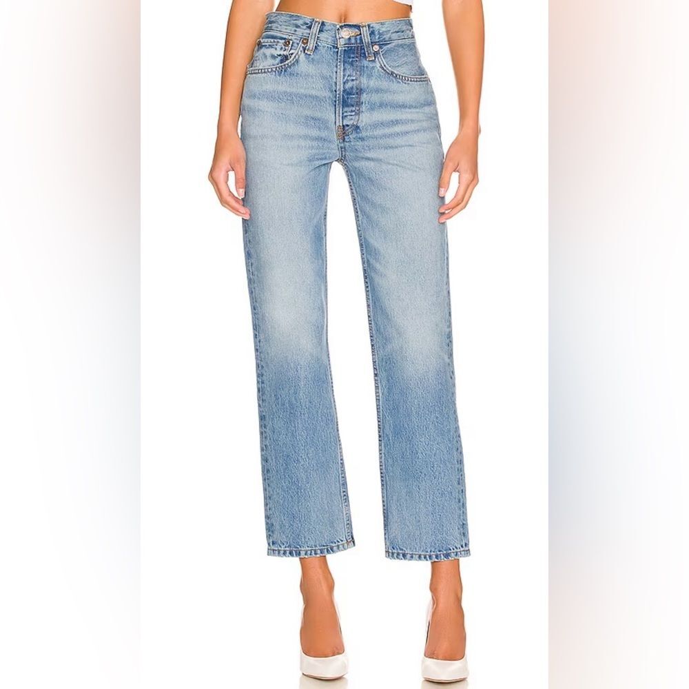 NWT Re/Done '70s Stove Pipe Cigarette Size‎ 31 Straight Jeans High Rise Denim